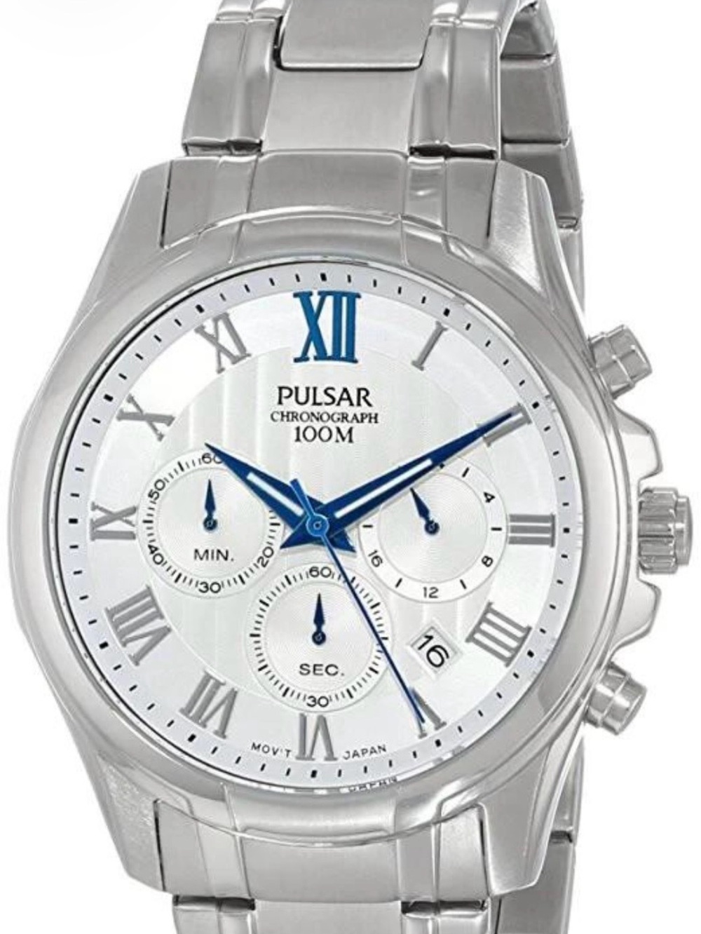 PULSAR Men’s Chronograph Watch Silver/Blue Roman Dial Stainless VD53-X114 45mm